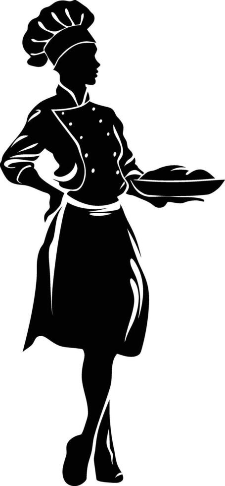 ai gegenereerd silhouet Dames chef zwart kleur enkel en alleen vol lichaam vector