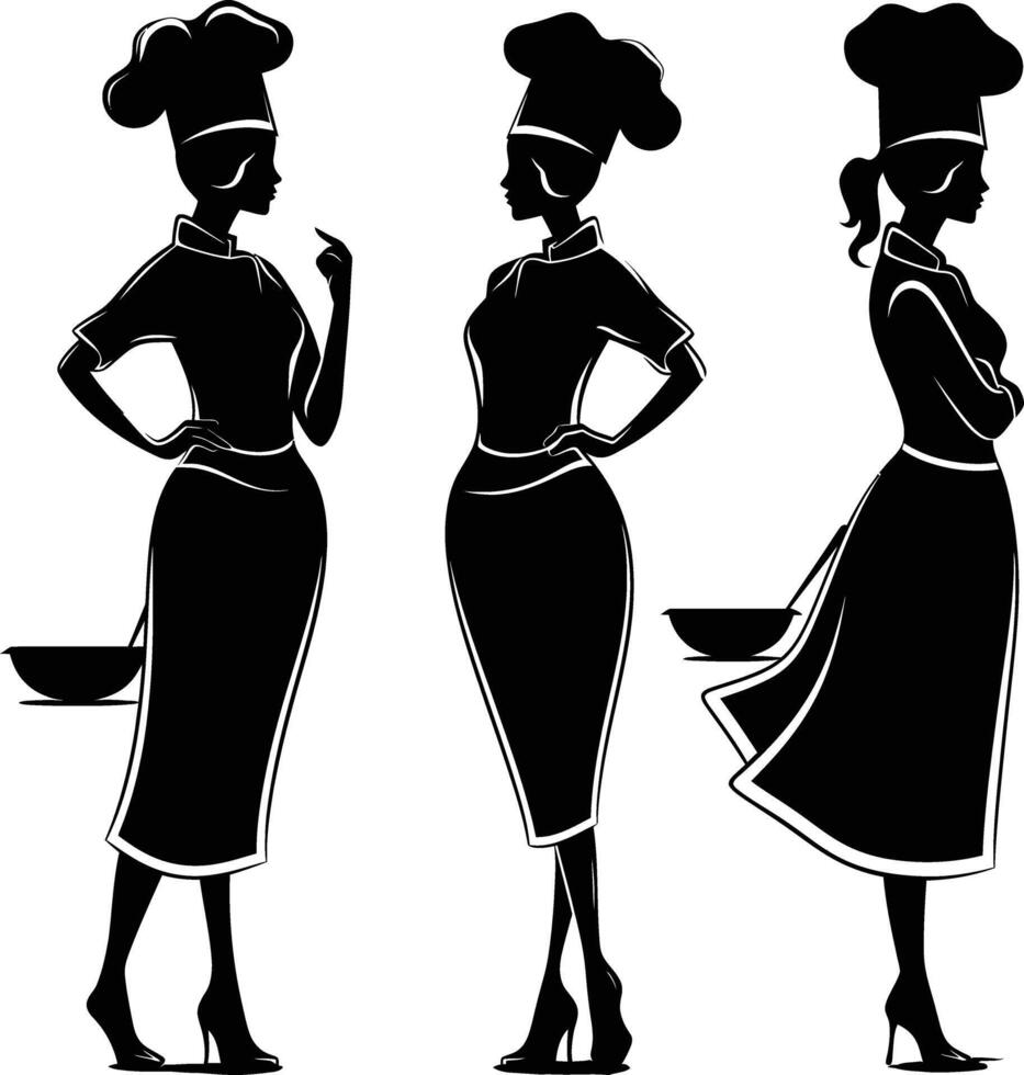 ai gegenereerd silhouet Dames chef zwart kleur enkel en alleen vol lichaam vector