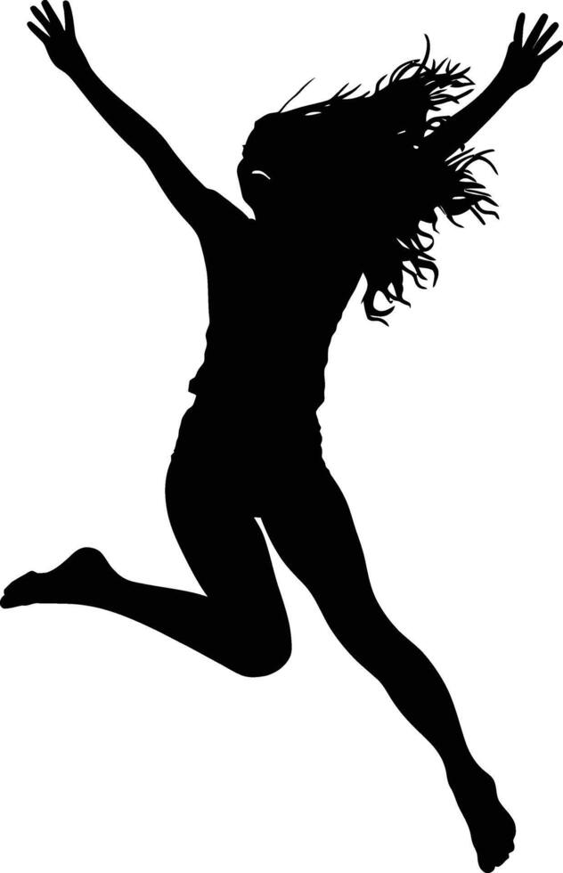 ai gegenereerd silhouet jong vrouw springen gelukkig genieten leven vol lichaam vector