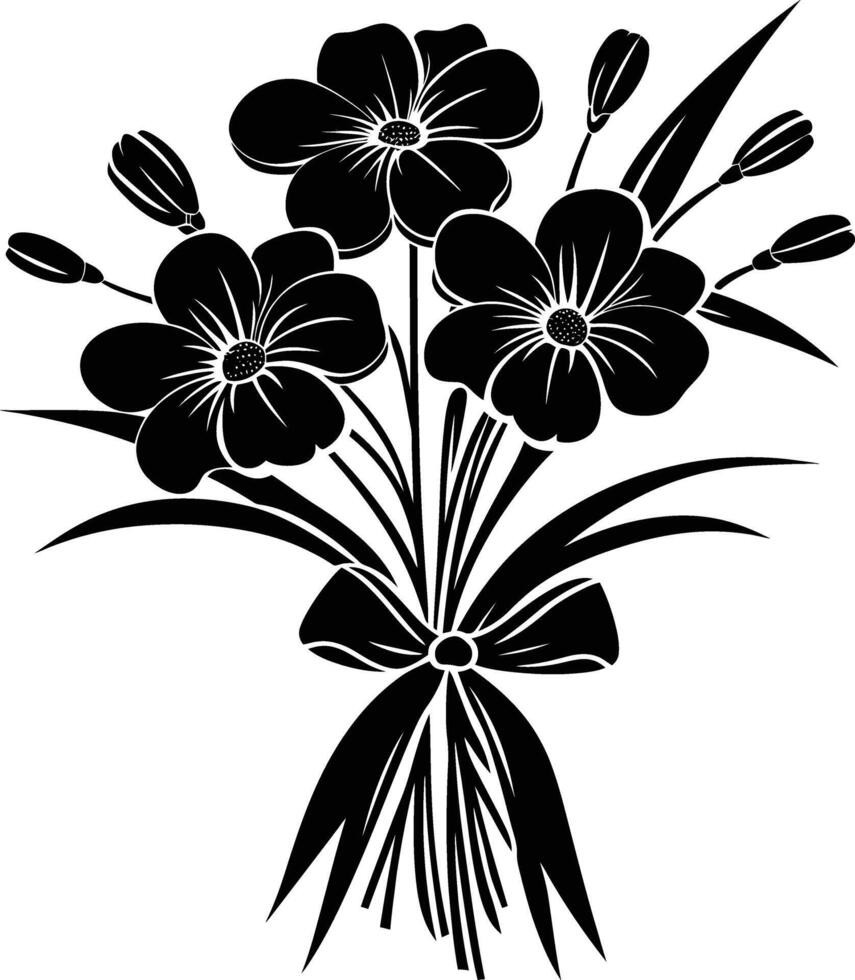 ai gegenereerd silhouet voorjaar bloem boeket gebonden met lint zwart kleur enkel en alleen vector