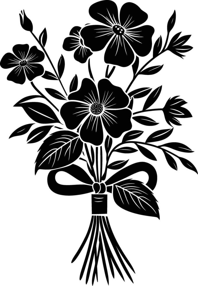 ai gegenereerd silhouet voorjaar bloem boeket gebonden met lint zwart kleur enkel en alleen vector