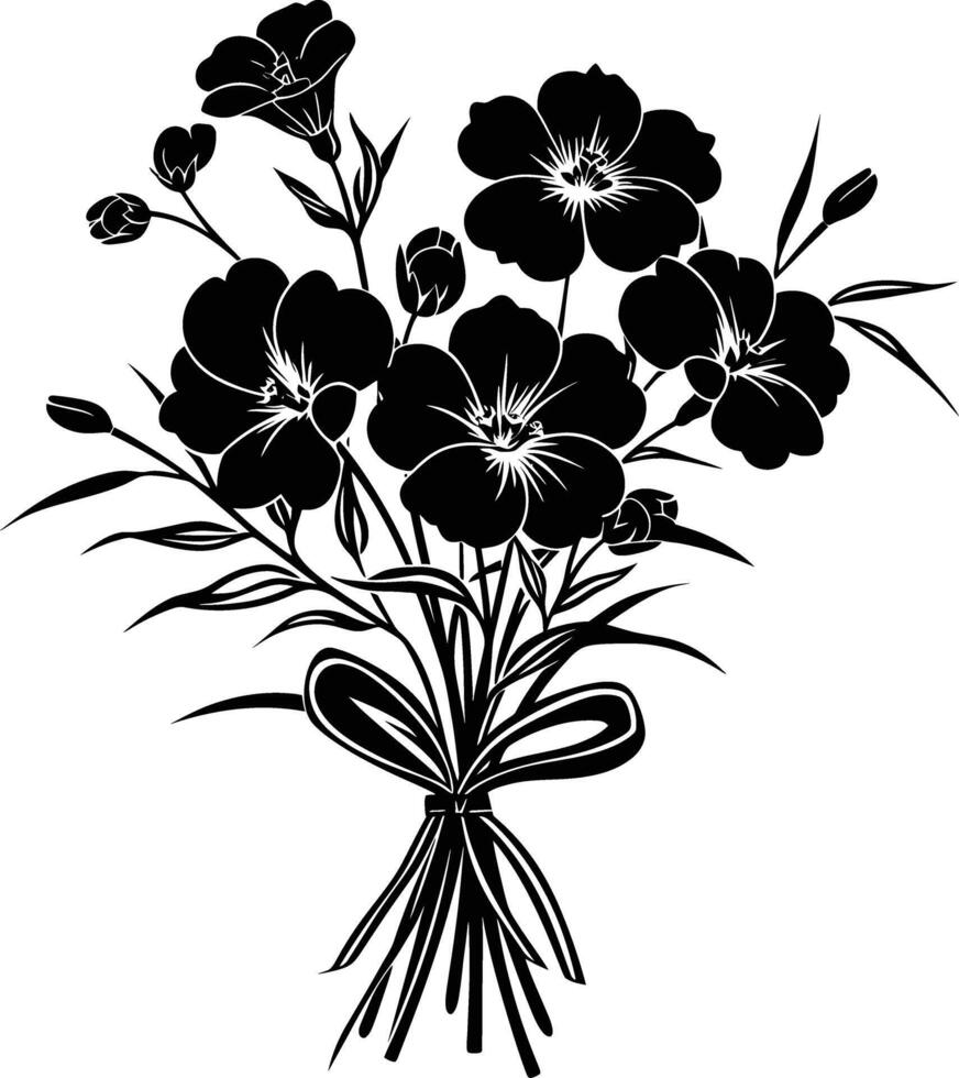 ai gegenereerd silhouet voorjaar bloem boeket gebonden met lint zwart kleur enkel en alleen vector