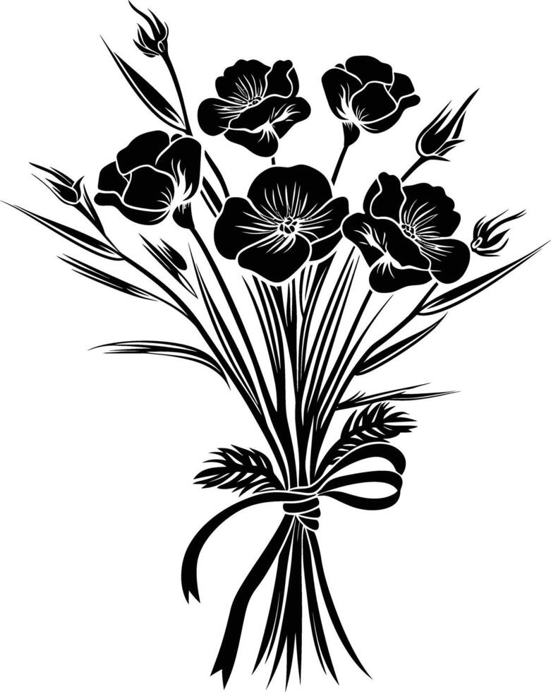 ai gegenereerd silhouet voorjaar bloem boeket gebonden met lint zwart kleur enkel en alleen vector