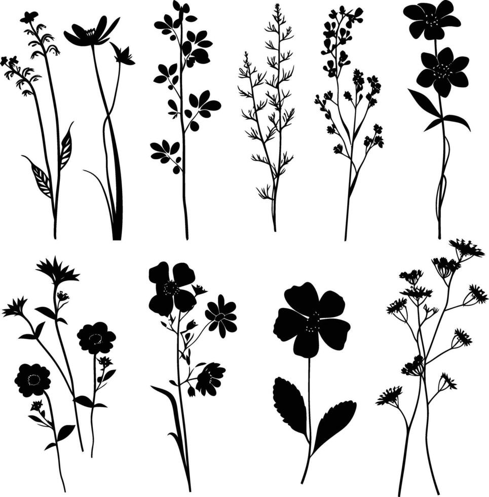 ai gegenereerd silhouet voorjaar bloem verzameling zwart kleur enkel en alleen vector