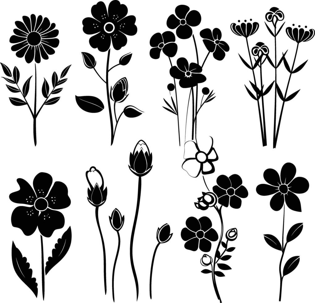 ai gegenereerd silhouet voorjaar bloem verzameling zwart kleur enkel en alleen vector