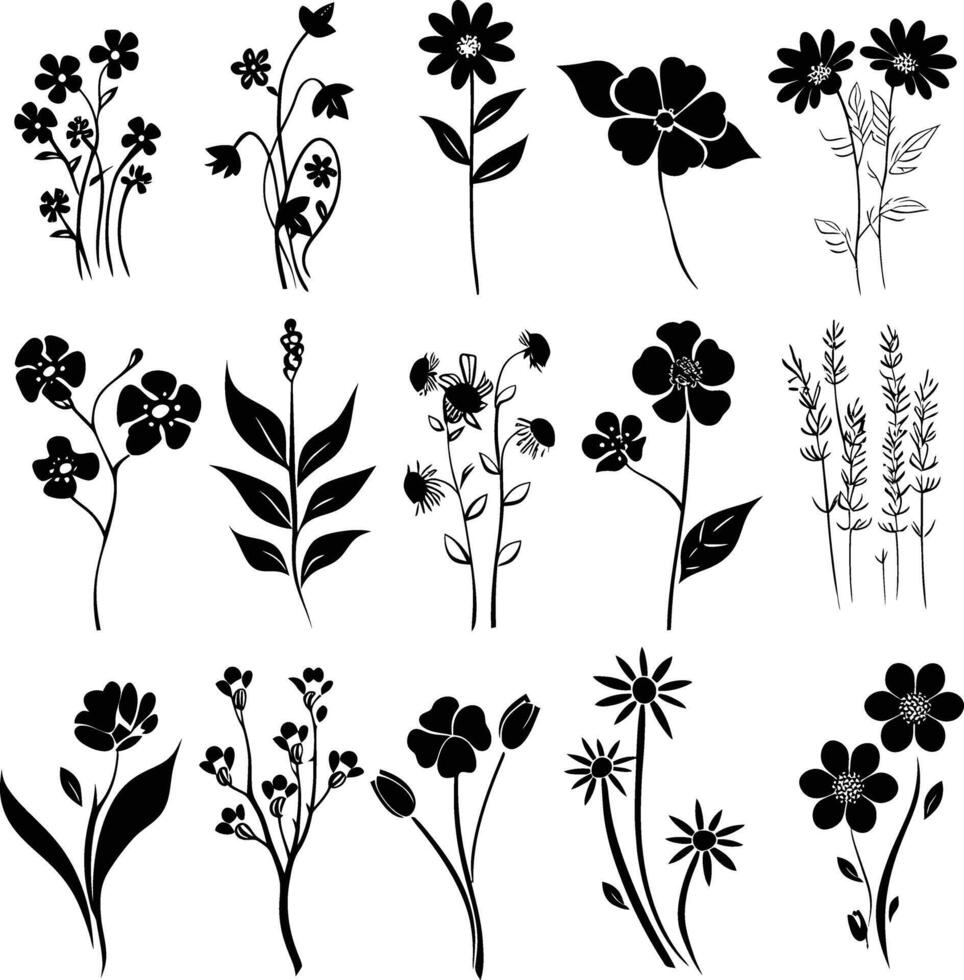 ai gegenereerd silhouet voorjaar bloem verzameling zwart kleur enkel en alleen vector