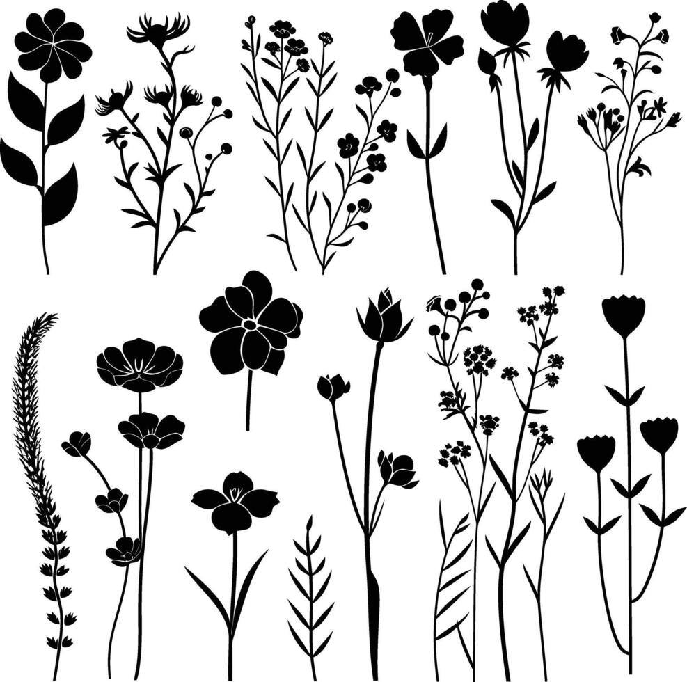 ai gegenereerd silhouet voorjaar bloem verzameling zwart kleur enkel en alleen vector