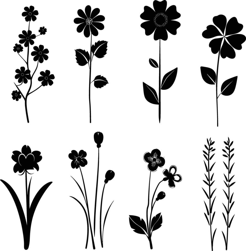 ai gegenereerd silhouet voorjaar bloem verzameling zwart kleur enkel en alleen vector