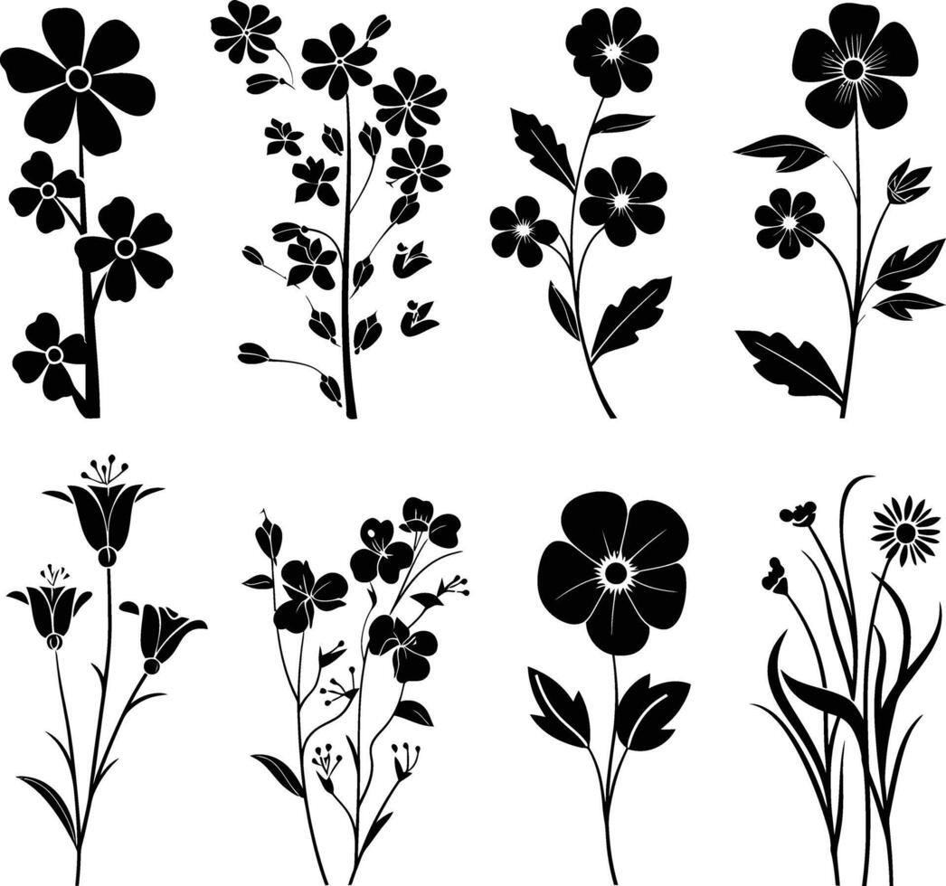 ai gegenereerd silhouet voorjaar bloem verzameling zwart kleur enkel en alleen vector