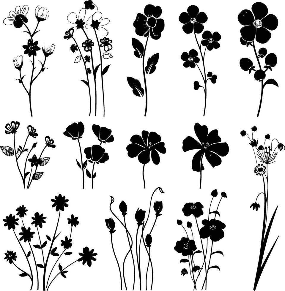 ai gegenereerd silhouet voorjaar bloem verzameling zwart kleur enkel en alleen vector