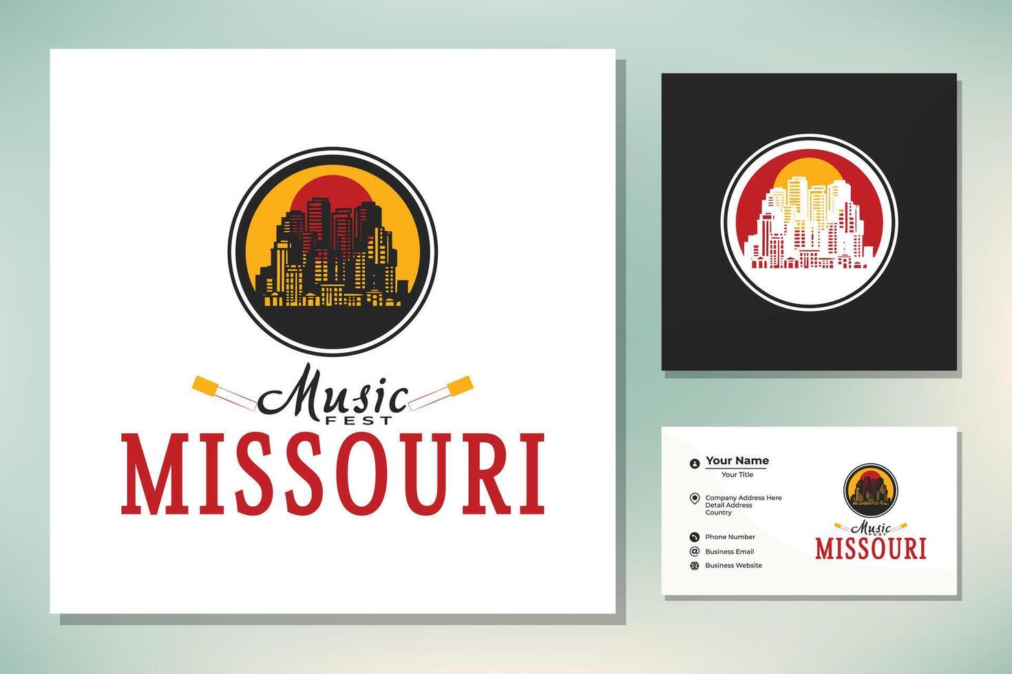 Kansas stad Missouri appartement gebouw horizon met gitaar instrument voor muziek- fest festival feest logo ontwerp vector