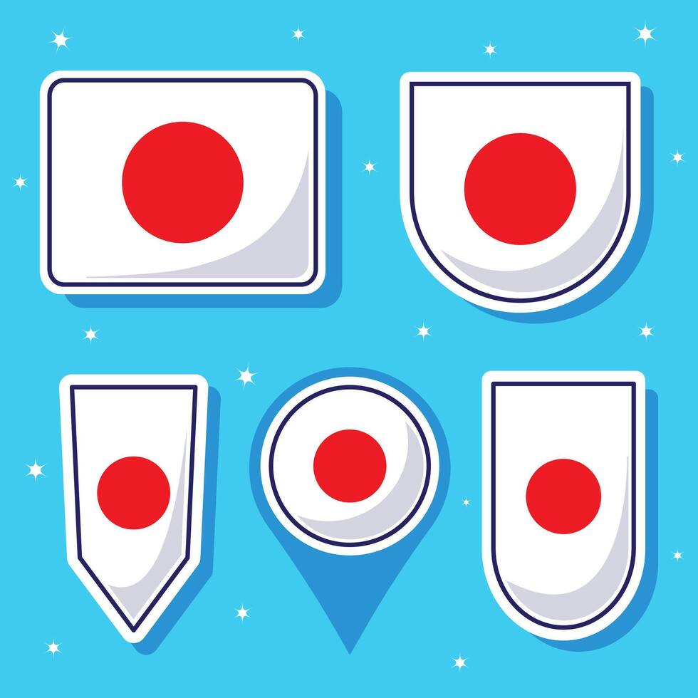 Japan nationaal vlag tekenfilm vector icoon mascotte bundel pakken. Aziatisch land vlag verzameling sjabloon
