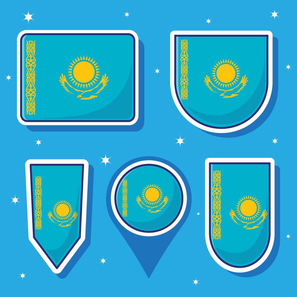 Kazachstan nationaal vlag tekenfilm vector icoon mascotte bundel pakken. Aziatisch land vlag verzameling sjabloon