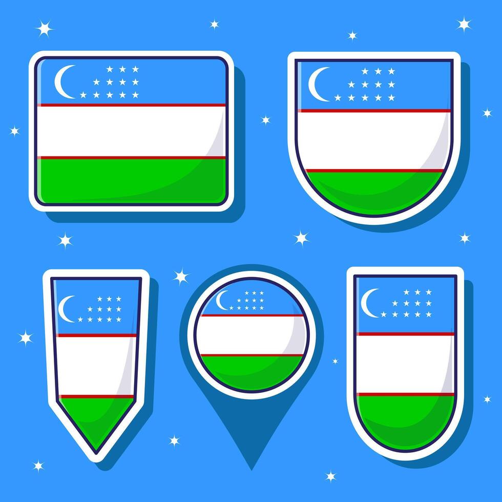 Oezbekistan nationaal vlag tekenfilm vector icoon mascotte bundel pakken. Aziatisch land vlag verzameling sjabloon