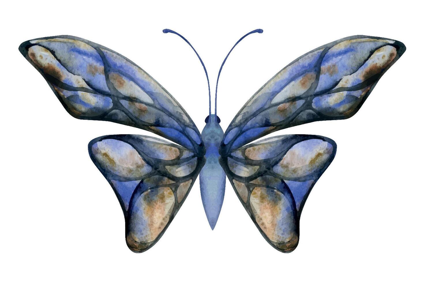 hand- getrokken waterverf illustratie vlinder fee Vleugels edelsteen kristal insect mot. saffier larimar lapis lazuli. single voorwerp geïsoleerd Aan wit achtergrond. ontwerp afdrukken, winkel, bruiloft, verjaardag vector