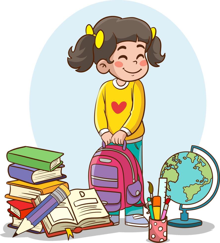 vector illustratie van een jongen en onderwijs concept met rugzak en school- benodigdheden