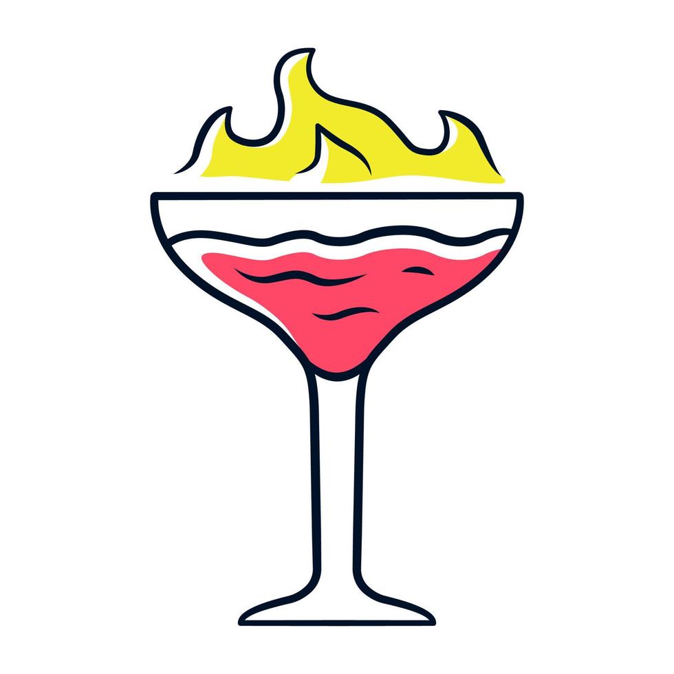 vlammende cocktail rode kleur icoon. martini glas met drank en brandend vuur. drinken met ontvlambare alcohol met een hoog gehalte. geïsoleerde vectorillustratie vector