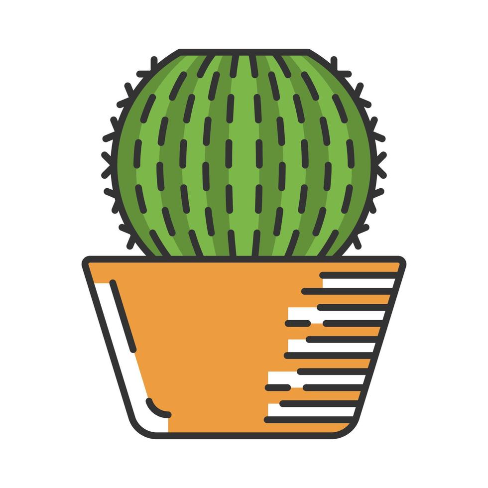 vatcactus in potkleurpictogram. echinocactus en ferocactus. huis- en tuinplant. inheemse amerikaanse flora. geïsoleerde vectorillustratie vector