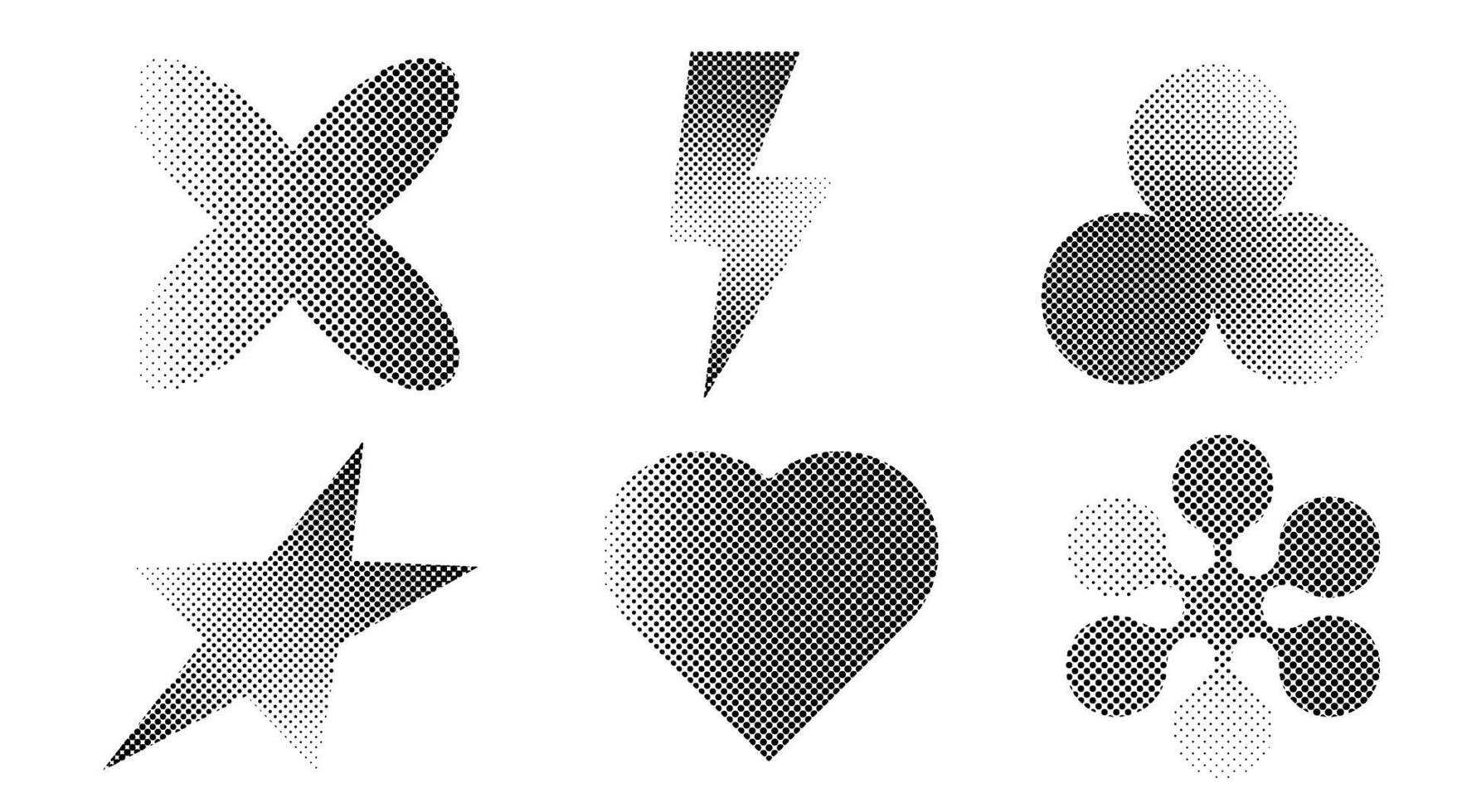 modieus abstract vormen. reeks van halftone dots van verschillend vormen geïsoleerd Aan een wit achtergrond. vector halftone verzameling. modern stijl van de 90s - jaren 2000.