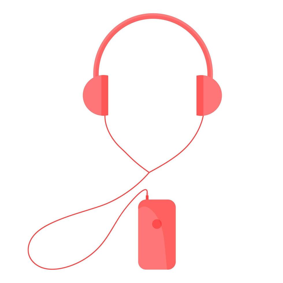 hoofdtelefoons voor luisteren naar muziek- en speler, bedrade retro koptelefoon, icoon, muziek- thema in vlak stijl geïsoleerd Aan wit. vector