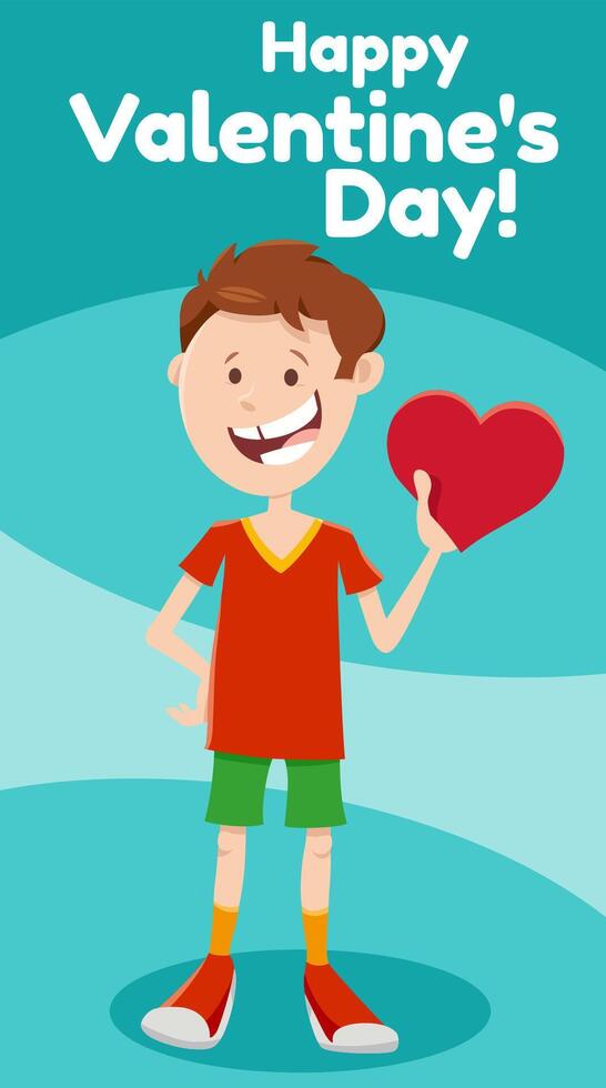 tekenfilm jongen met hart valentijnsdag dag kaart ontwerp vector