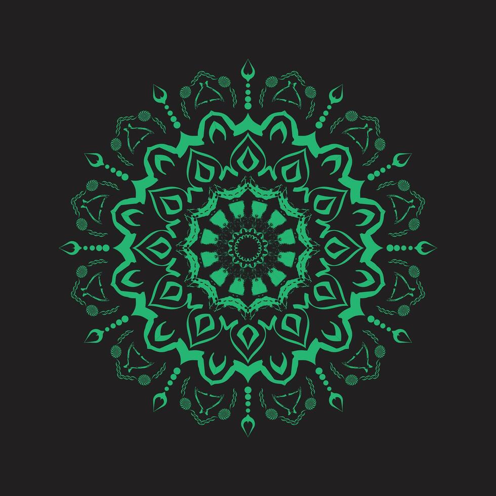 groen mandala met zwart achtergrond. vector