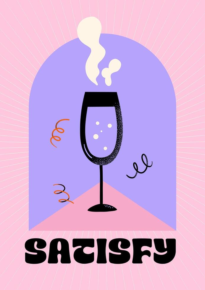 drankje, cocktail of drank retro roze poster vector