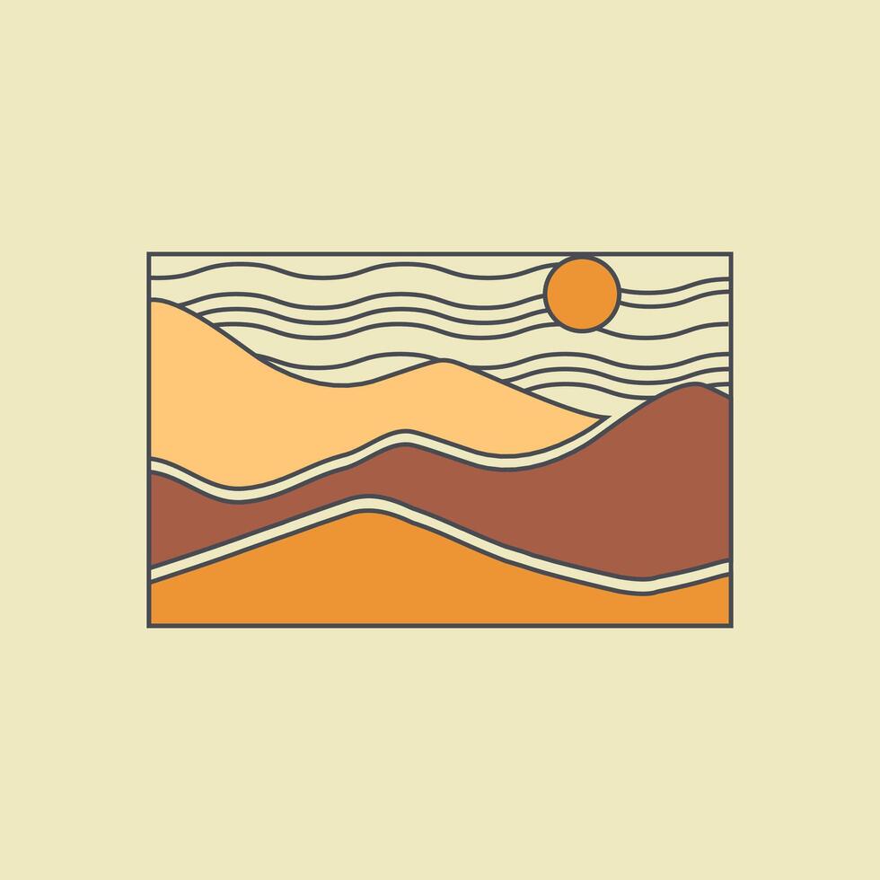 esthetisch minimalistische bergen vector illustratie. zomer landschap kleurrijk poster.