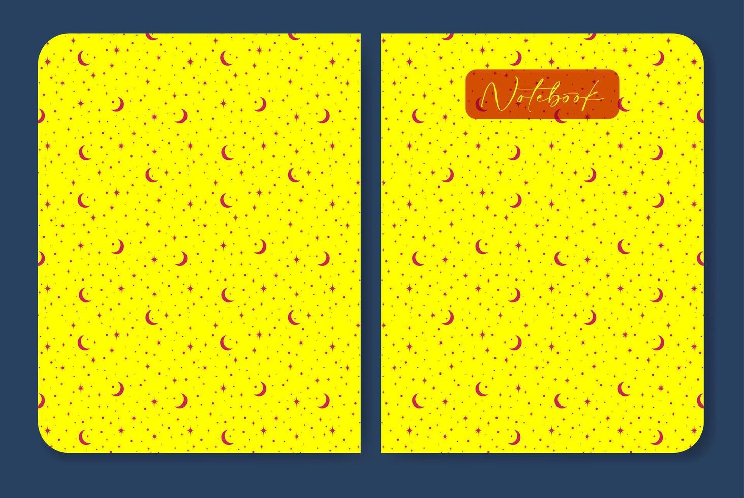 geel werkboek, kinderachtig notitieboekje Hoes ontwerp. Hoes bladzijde met sterrenhemel lucht ontwerp. vector