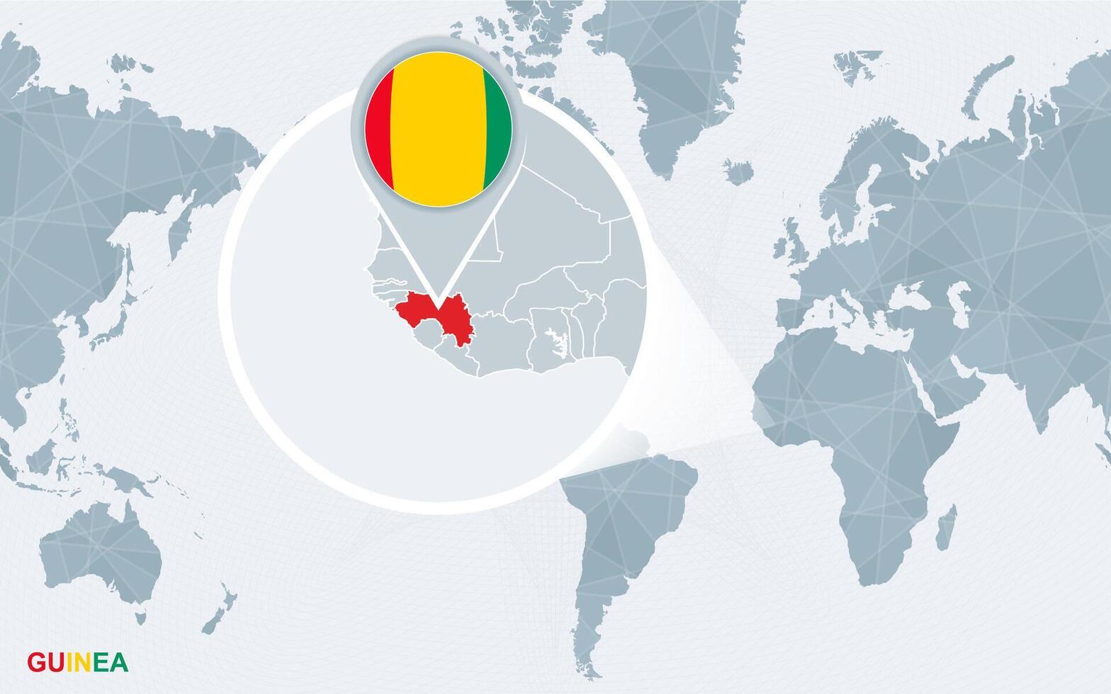 wereld kaart gecentreerd Aan Amerika met uitvergroot Guinea. vector