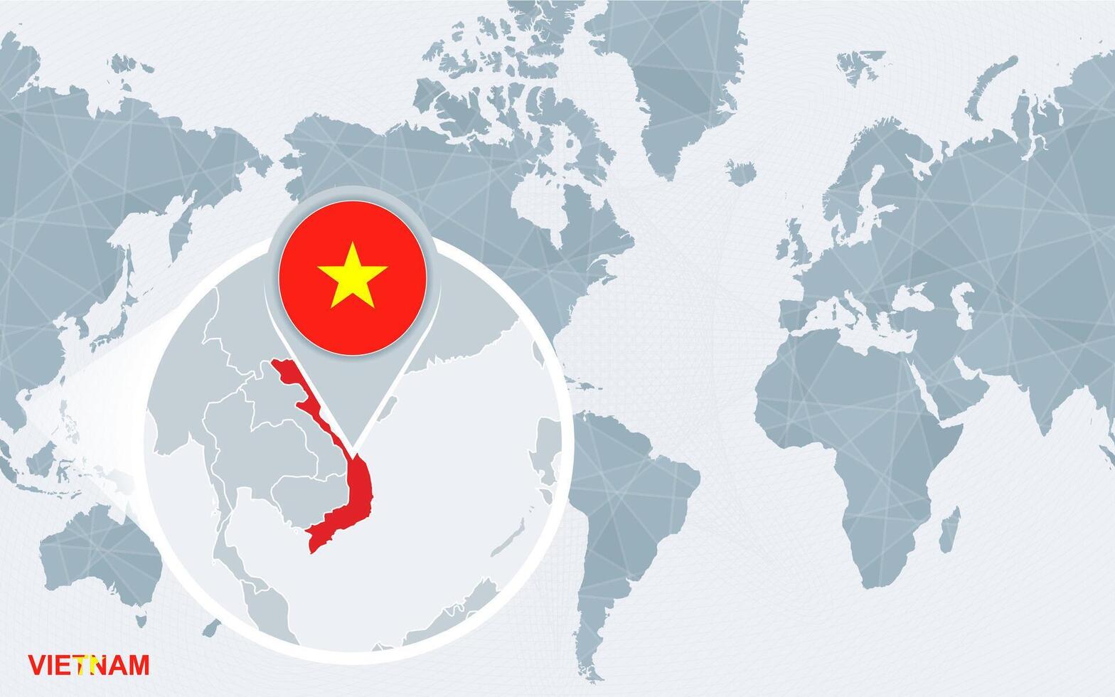 wereld kaart gecentreerd Aan Amerika met uitvergroot Vietnam. vector