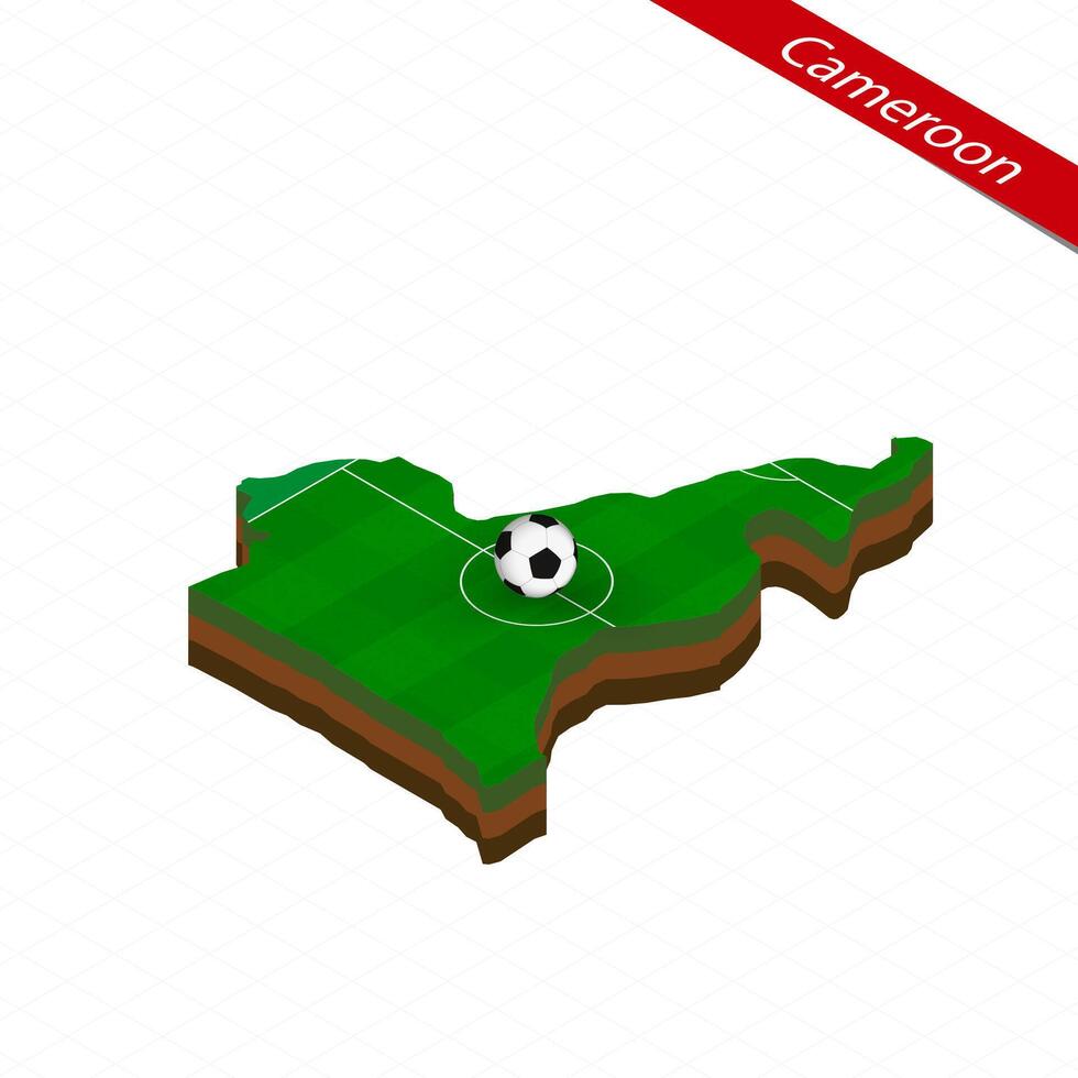 isometrische kaart van Kameroen met voetbal veld. Amerikaans voetbal bal in centrum van Amerikaans voetbal toonhoogte. vector