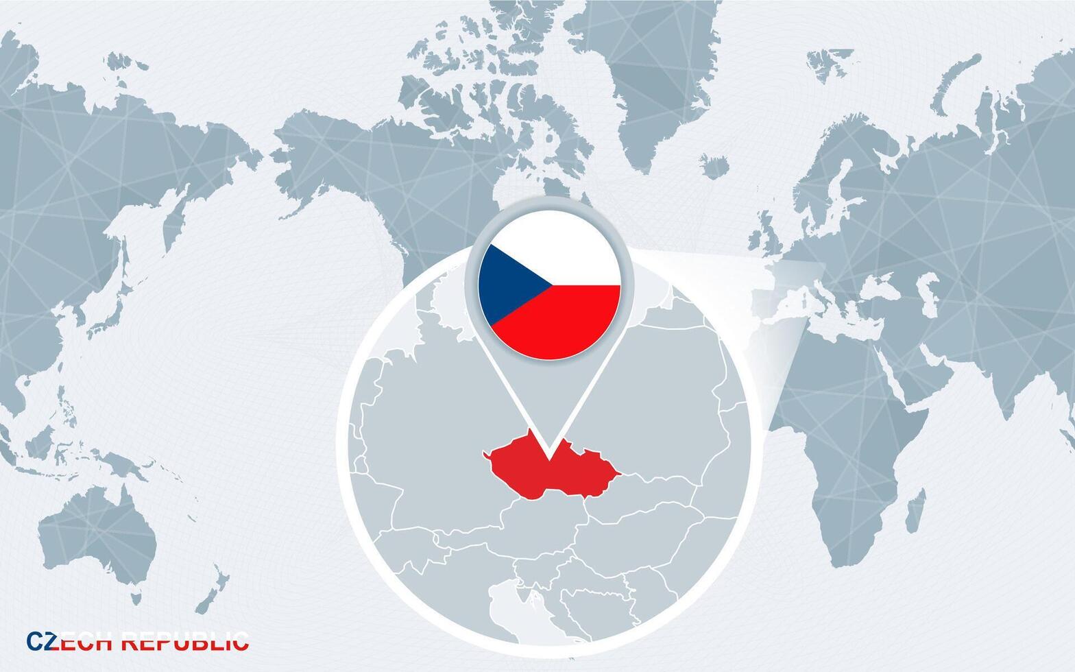 wereld kaart gecentreerd Aan Amerika met uitvergroot Tsjechisch republiek. vector