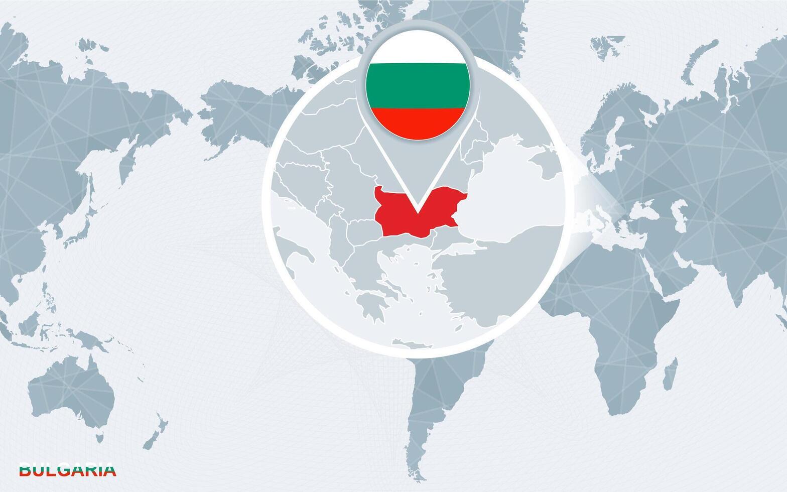 wereld kaart gecentreerd Aan Amerika met uitvergroot bulgarije. vector
