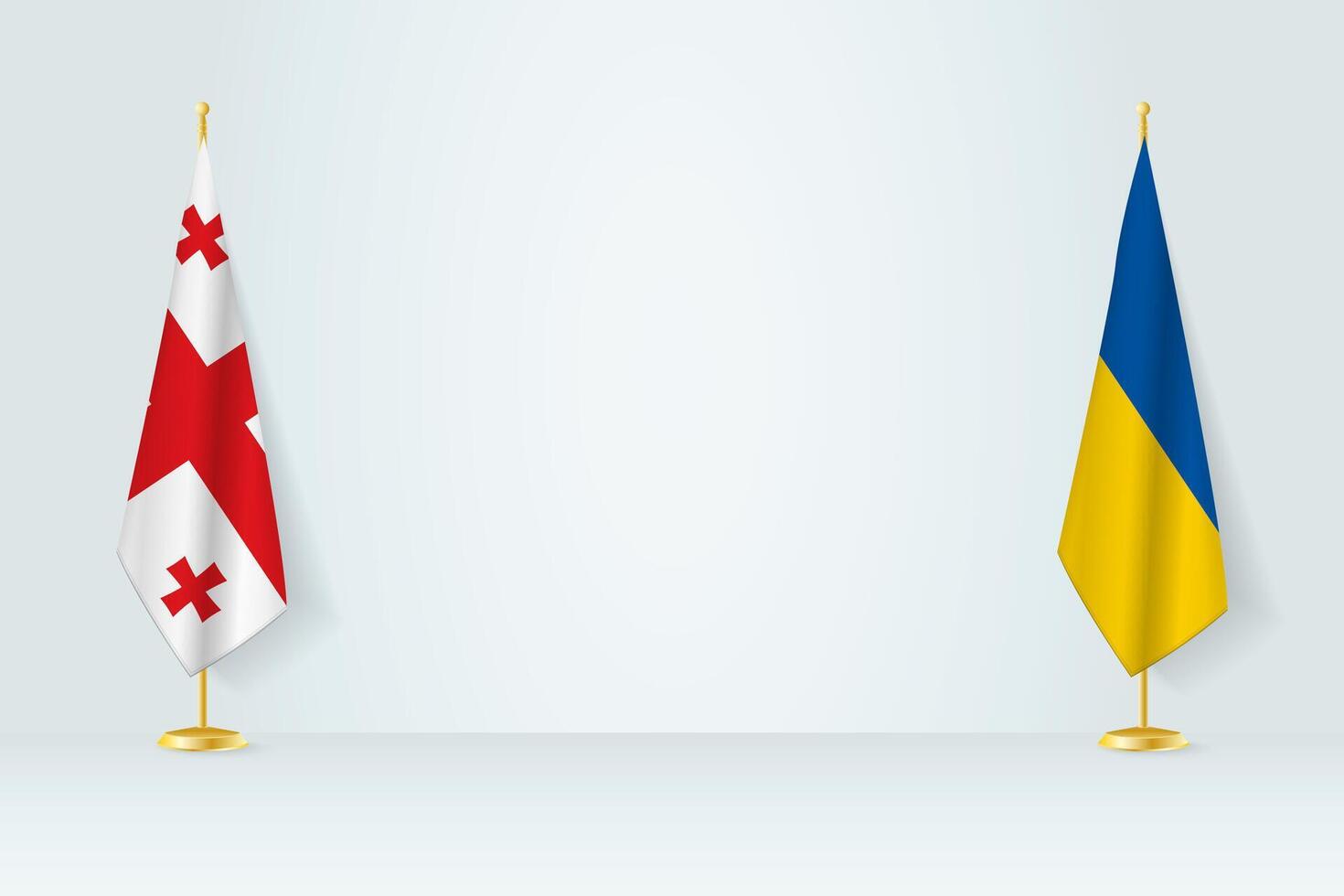 Georgië en Oekraïne vlag Aan binnen- vlaggenmast, vergadering concept tussen Oekraïne en Georgië. vector