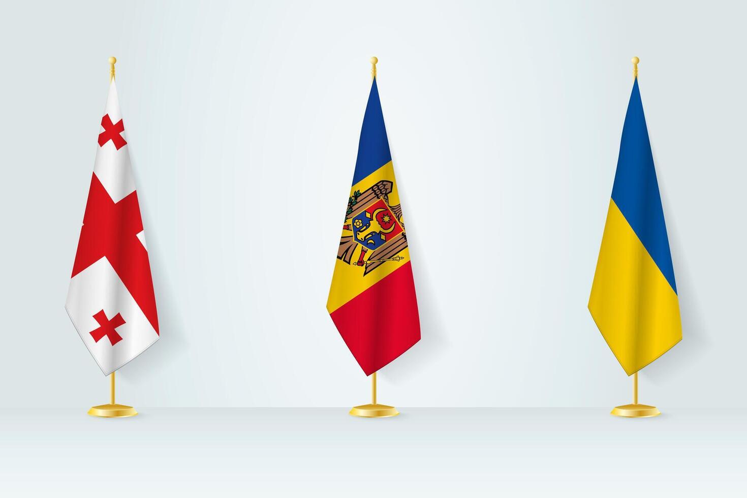 politiek bijeenkomst van regeringen. vlaggen van Georgië, Moldavië en Oekraïne. vector