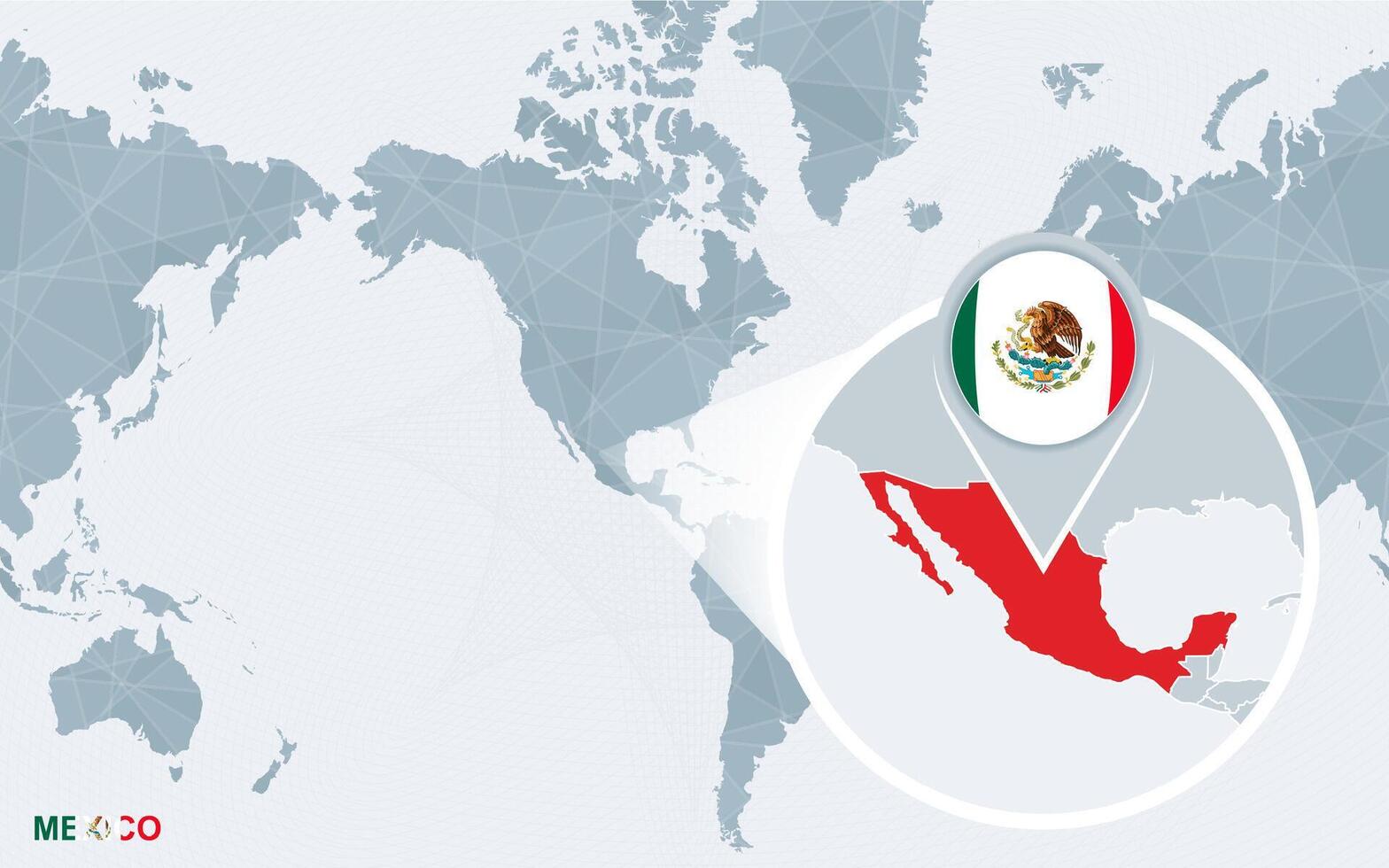 wereld kaart gecentreerd Aan Amerika met uitvergroot Mexico. vector