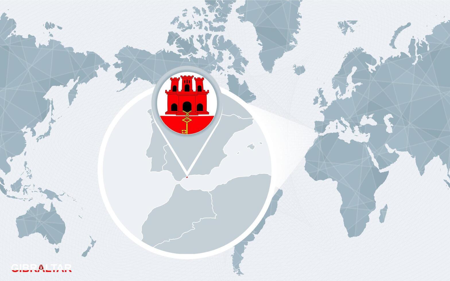 wereld kaart gecentreerd Aan Amerika met uitvergroot Gibraltar. vector