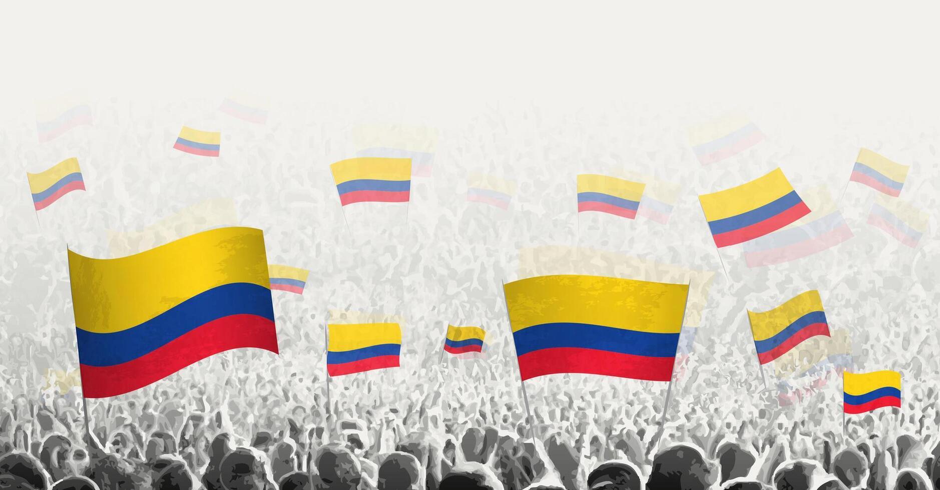 abstract menigte met vlag van Colombia. volkeren protest, revolutie, staking en demonstratie met vlag van Colombia. vector