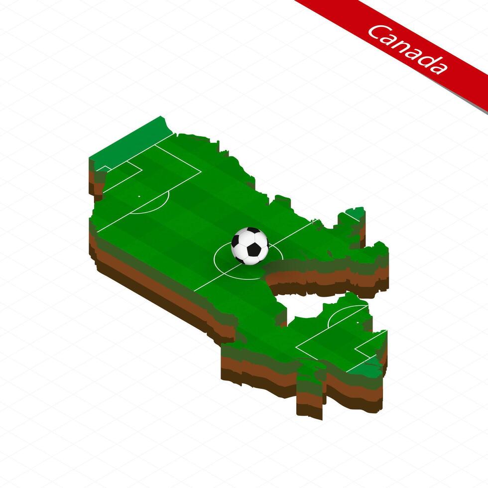 isometrische kaart van Canada met voetbal veld. Amerikaans voetbal bal in centrum van Amerikaans voetbal toonhoogte. vector