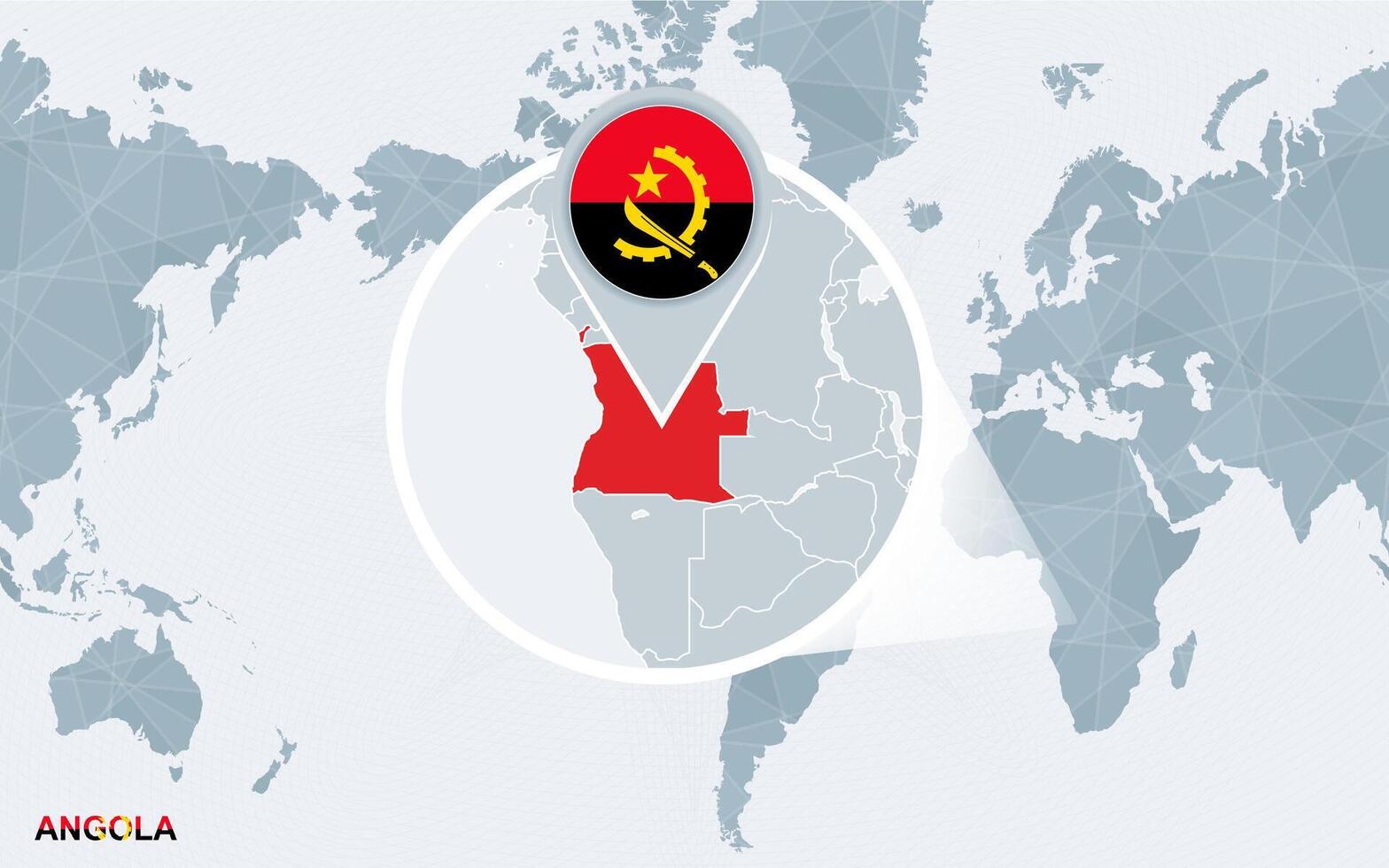 wereld kaart gecentreerd Aan Amerika met uitvergroot Angola. vector