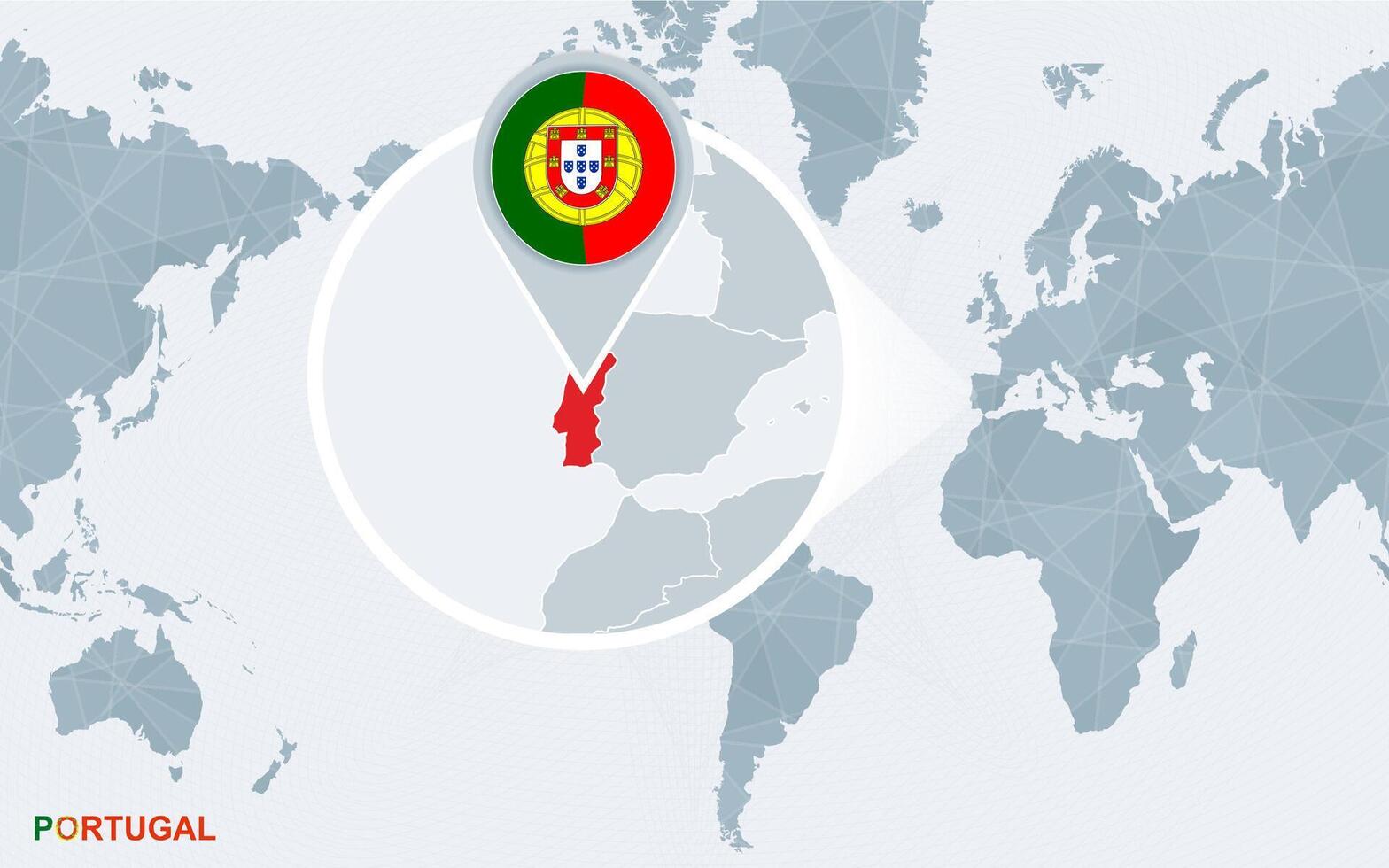 wereld kaart gecentreerd Aan Amerika met uitvergroot Portugal. vector