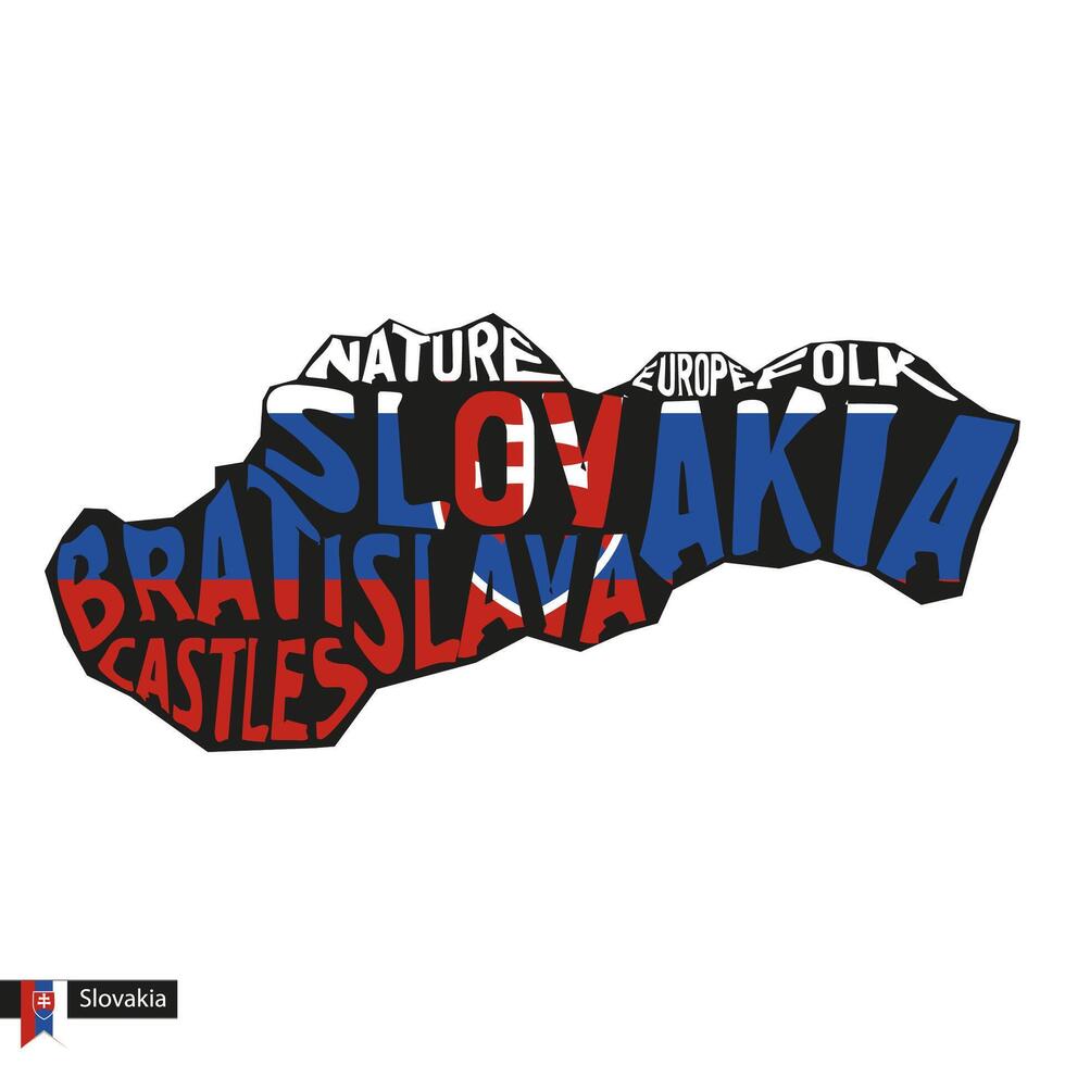 typografie kaart silhouet van Slowakije in zwart en vlag kleuren. vector