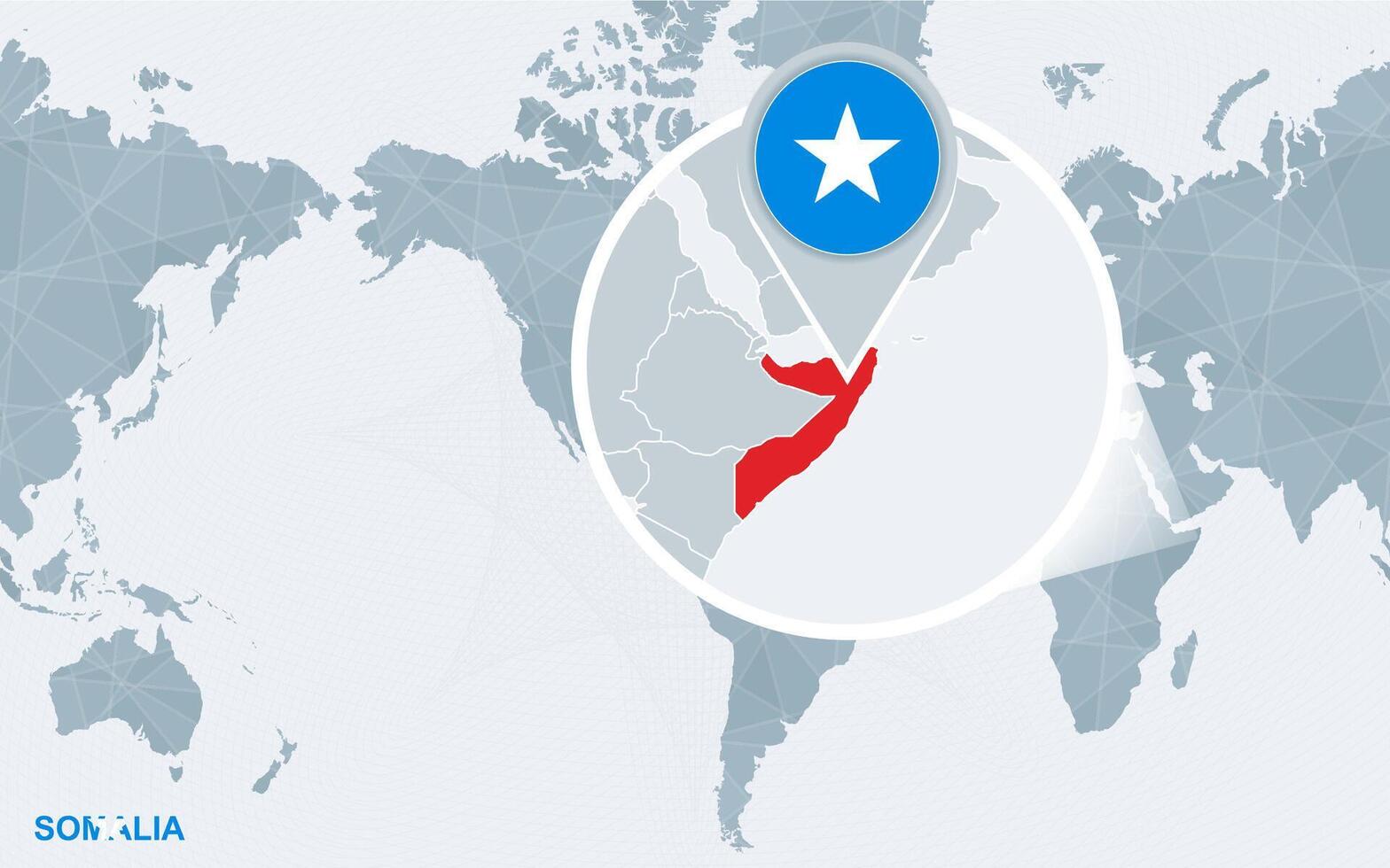 wereld kaart gecentreerd Aan Amerika met uitvergroot Somalië. vector