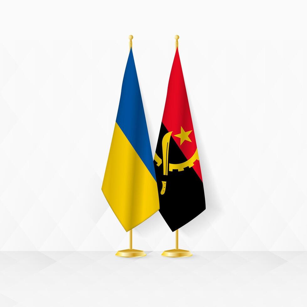 Oekraïne en Angola vlaggen Aan vlag stellage, illustratie voor diplomatie en andere vergadering tussen Oekraïne en Angola. vector