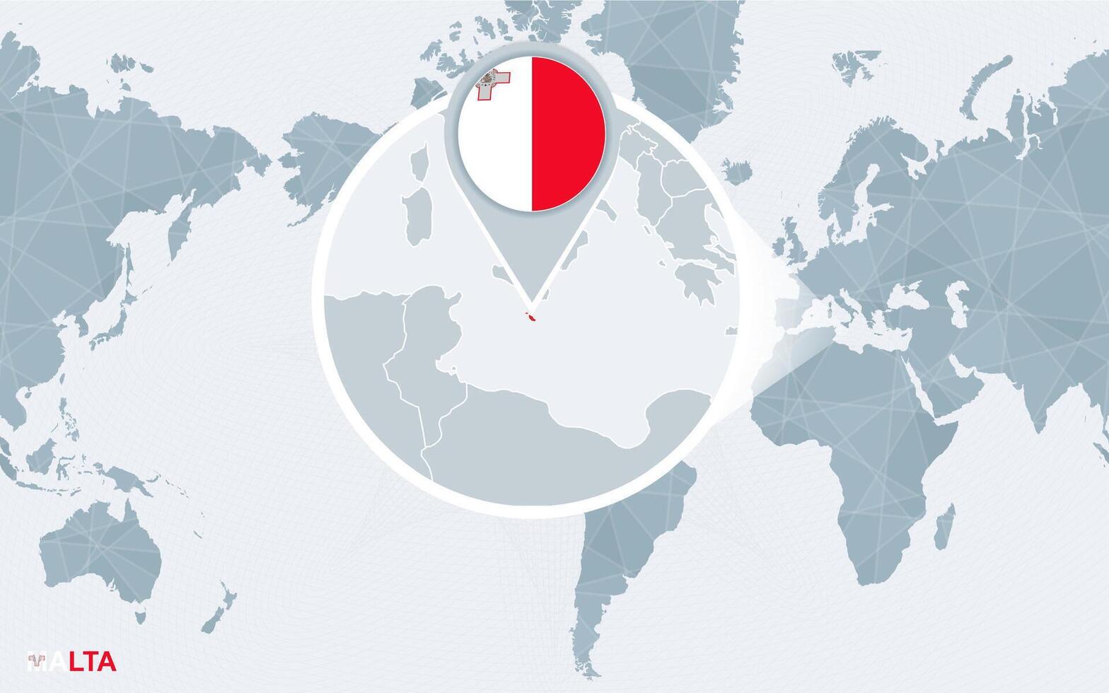 wereld kaart gecentreerd Aan Amerika met uitvergroot Malta. vector