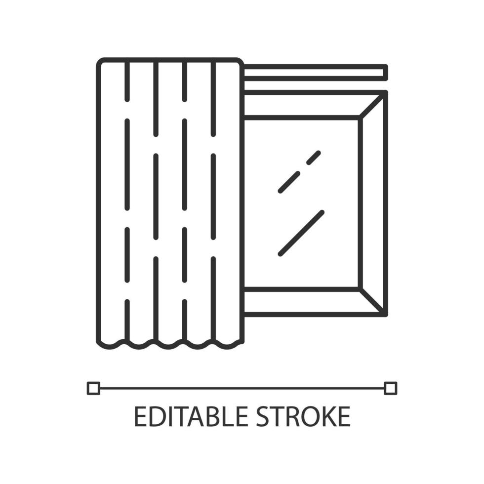 enkel paneel lineair pictogram. gordijn, verduisterende schaduw op kroonlijst. winkel interieur. raambekleding. dunne lijn illustratie. contour symbool. vector geïsoleerde overzichtstekening. bewerkbare streek