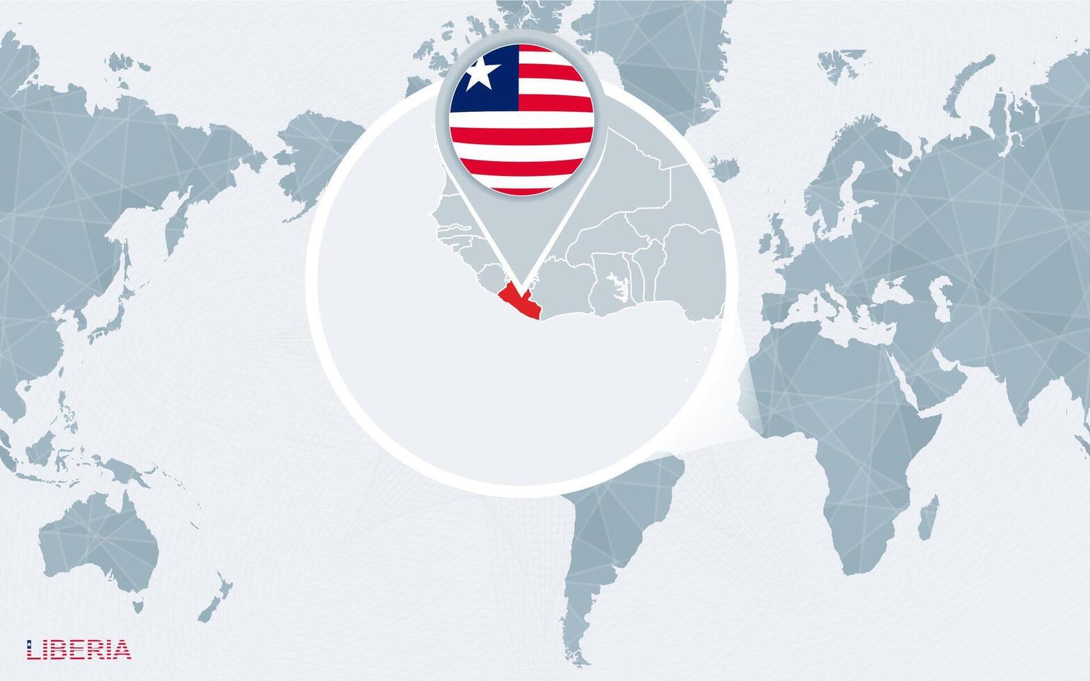 wereld kaart gecentreerd Aan Amerika met uitvergroot Liberia. vector