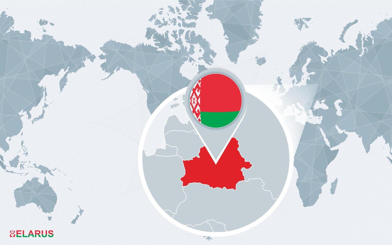 wereld kaart gecentreerd Aan Amerika met uitvergroot wit-rusland. vector