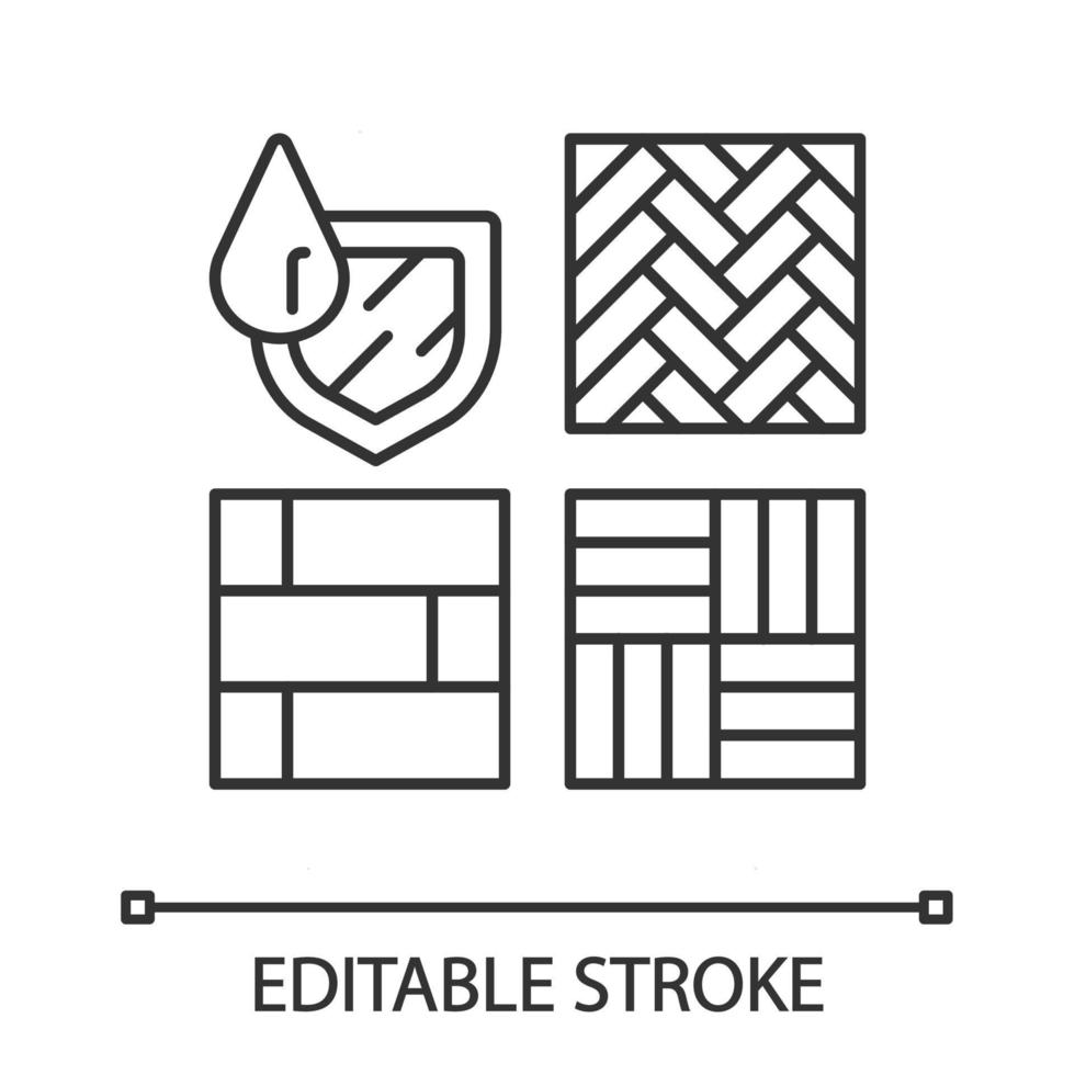 waterdichte vloeren lineaire pictogram. waterafstotend laminaat. hydrofoob constructiemateriaal. waterdichte vloer. dunne lijn illustratie. contour symbool. vector geïsoleerde overzichtstekening. bewerkbare streek